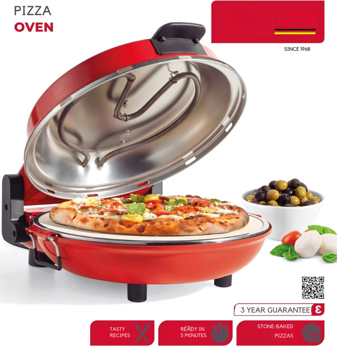 Elektrische Pizza-Oven 1200W met Pizzasteen en Accessoires