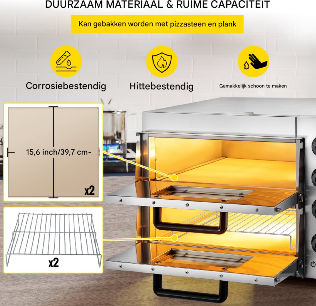 Elektrische Pizza Oven 35cm Roestvrijstaal 3000W