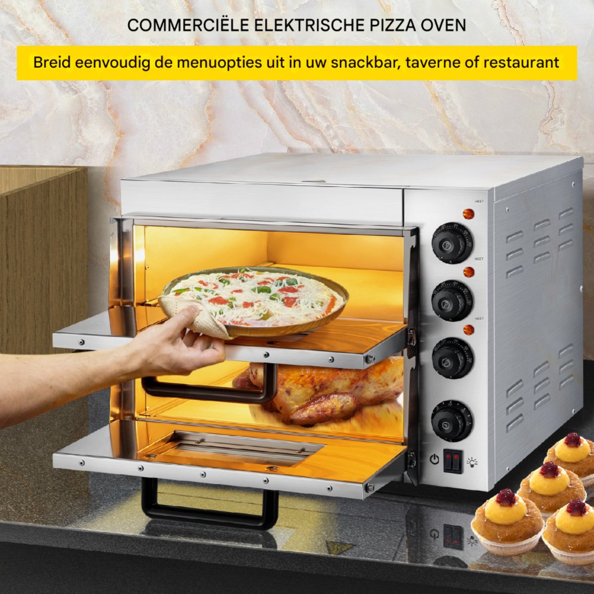 Elektrische Pizza Oven 35cm Roestvrijstaal 3000W