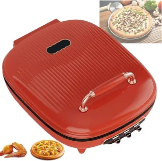 Elektrische Pizzamaker - Pannenkoekenmaker Oven - Thuis Pizza Bakken - Antiaanbaklaag Plaat - 33 cm Diameter - Rood
