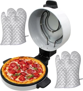 Elektrische Pizzamaker - Pizzaoven Mini - Thuis Pizza Bakken - Antiaanbaklaag - 30 Cm Capaciteit - Wit Zwart