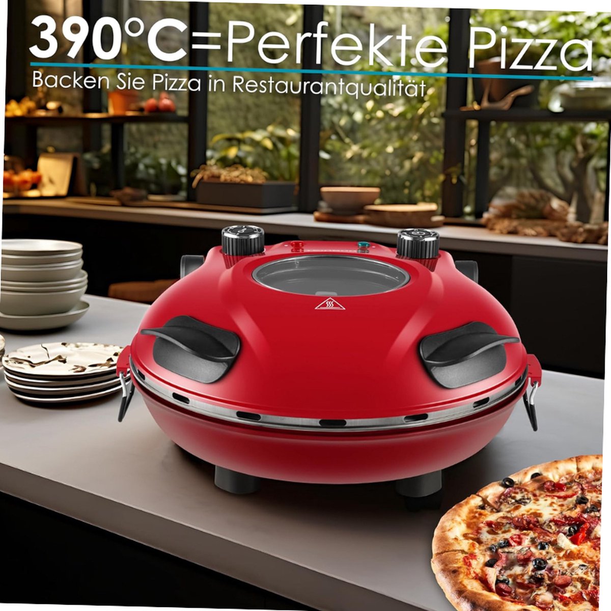Elektrische Pizzaoven 32 cm met Timer 1200W