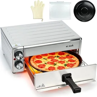 Elektrische pizzaoven heteluchtfriteuse mini oven - 30,5 cm - zilver