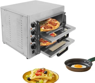 Elektrische pizzaoven met dubbele kamer, zilver