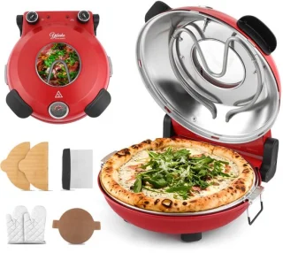 Elektrische pizzaoven met pizzamaker (rood)