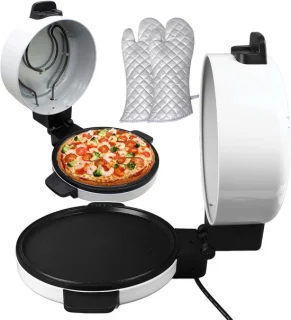 Elektrische pizzaoven mini bakplaat 30 cm rond wit zwart