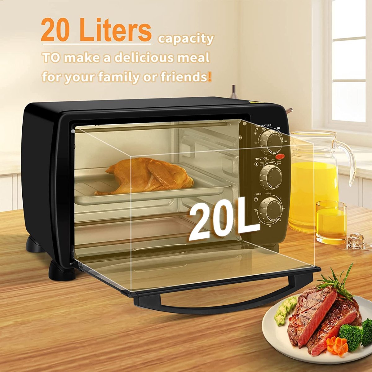 Furnibella Mini-Pizzaoven 20L Zwart