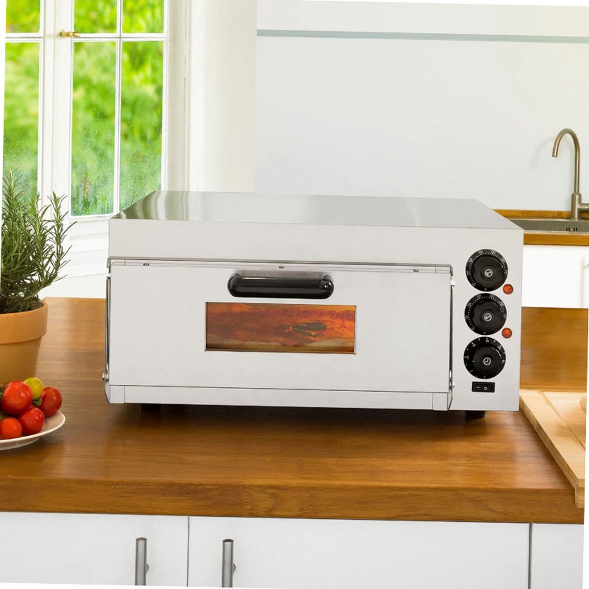 Gastro Pizzaoven RVS met Vuurvaste Steen en Timer
