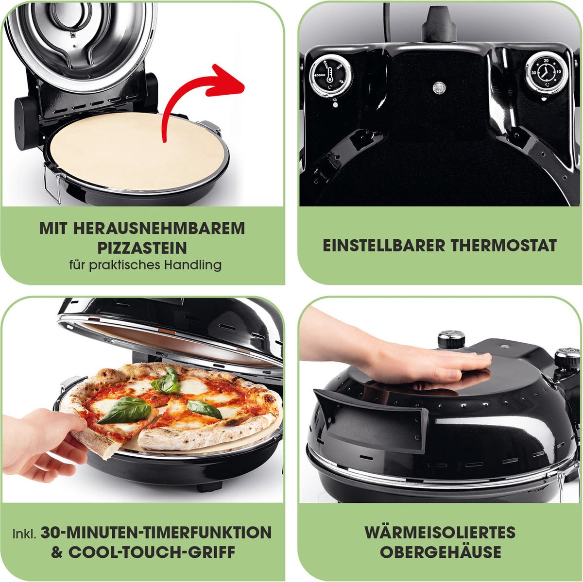 GOURMETmaxx Pizza Maker Zwart met Pizzasteen