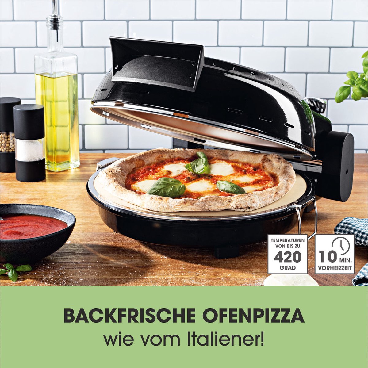 GOURMETmaxx Pizza Maker Zwart met Pizzasteen