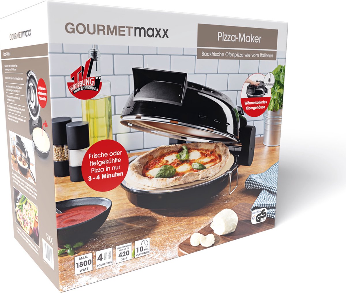 GOURMETmaxx Pizza Maker Zwart met Pizzasteen