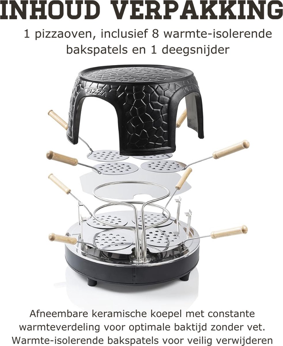 Gourmetstel 8 Personen Raclette Set met Pizzaoven Zwart
