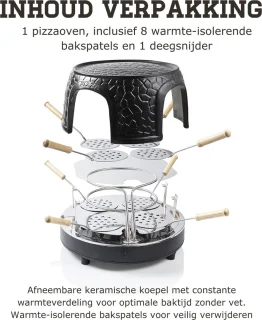 Gourmetstel 8 Personen Raclette Set met Pizzaoven Zwart