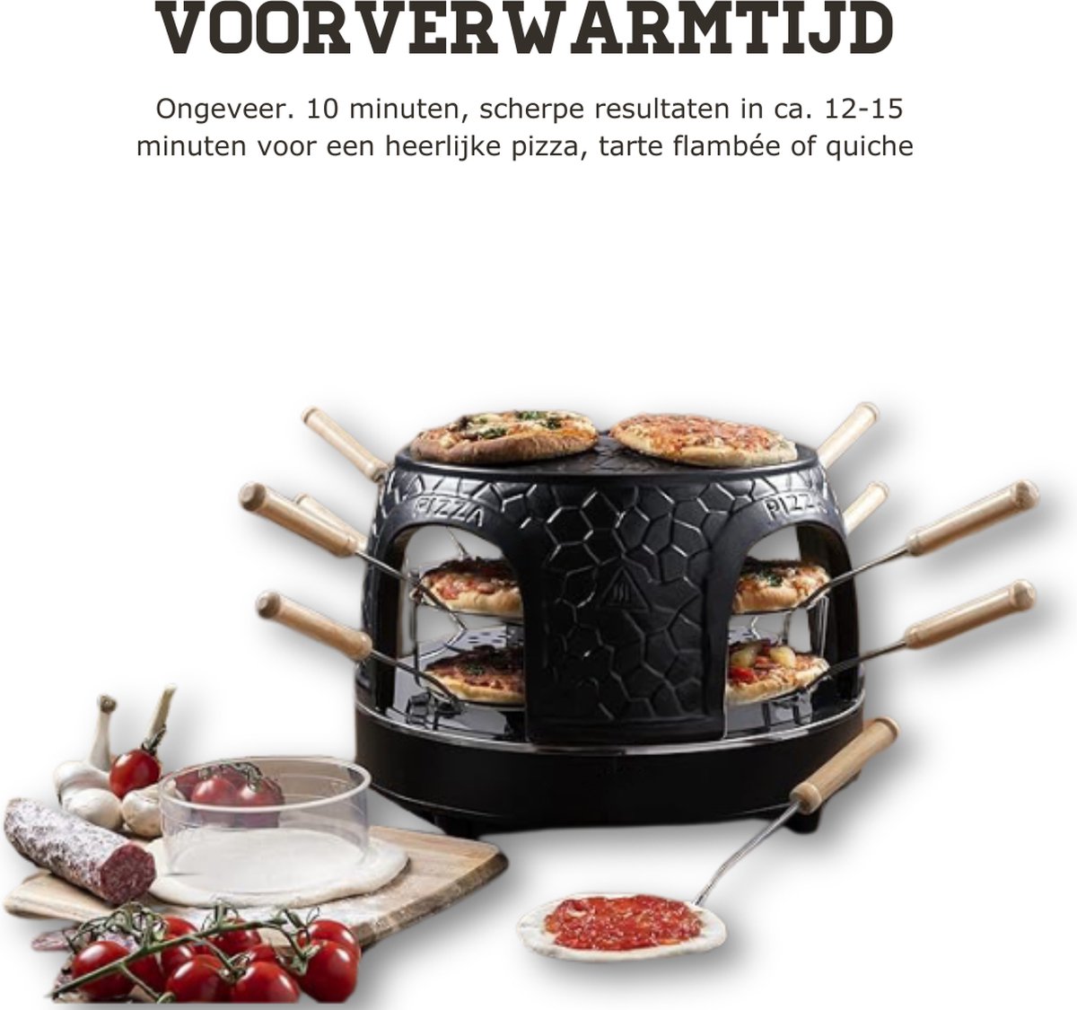 Gourmetstel 8 Personen Raclette Set met Pizzaoven Zwart