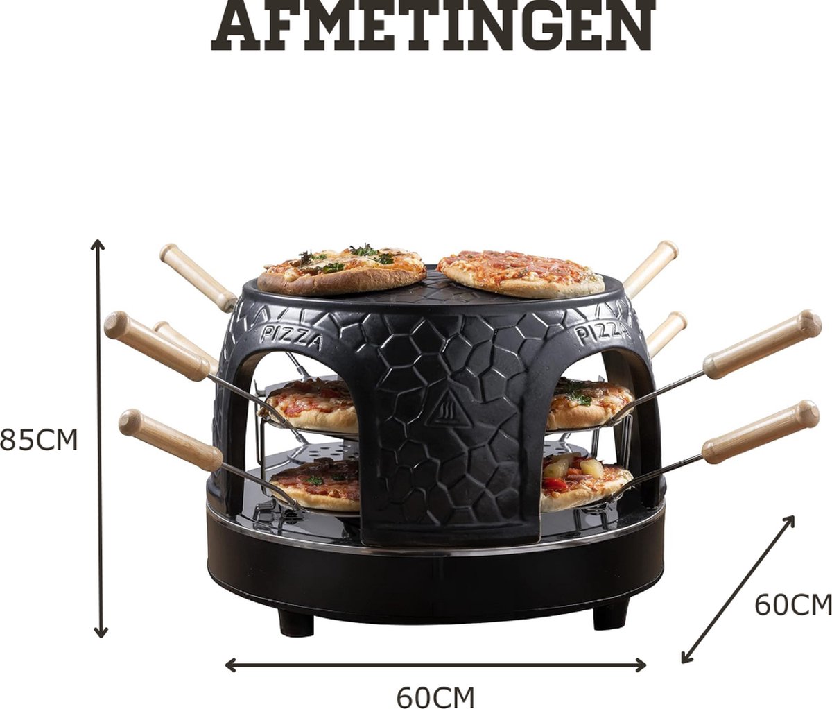 Gourmetstel 8 Personen Raclette Set met Pizzaoven Zwart