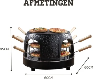 Gourmetstel 8 Personen Raclette Set met Pizzaoven Zwart