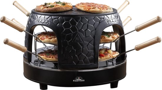 Gourmetstel 8 Personen Raclette Set met Pizzaoven Zwart