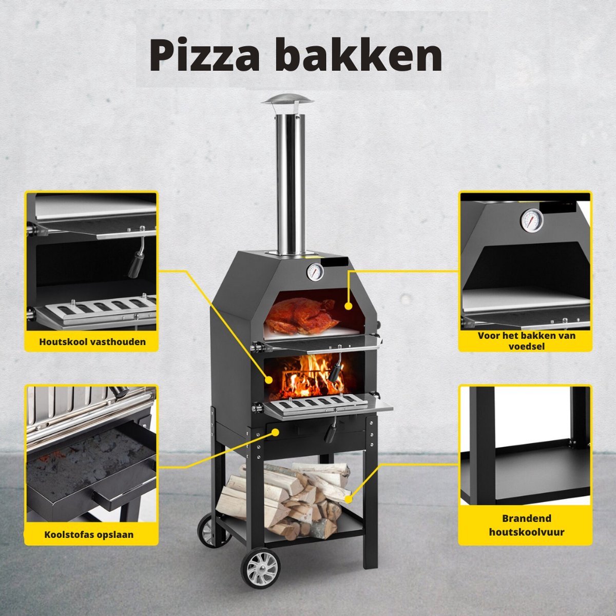 Happyment Houtgestookte Pizza Oven Buiten inclusief Accessoires
