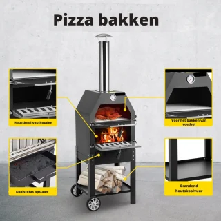 Happyment Houtgestookte Pizza Oven Buiten inclusief Accessoires