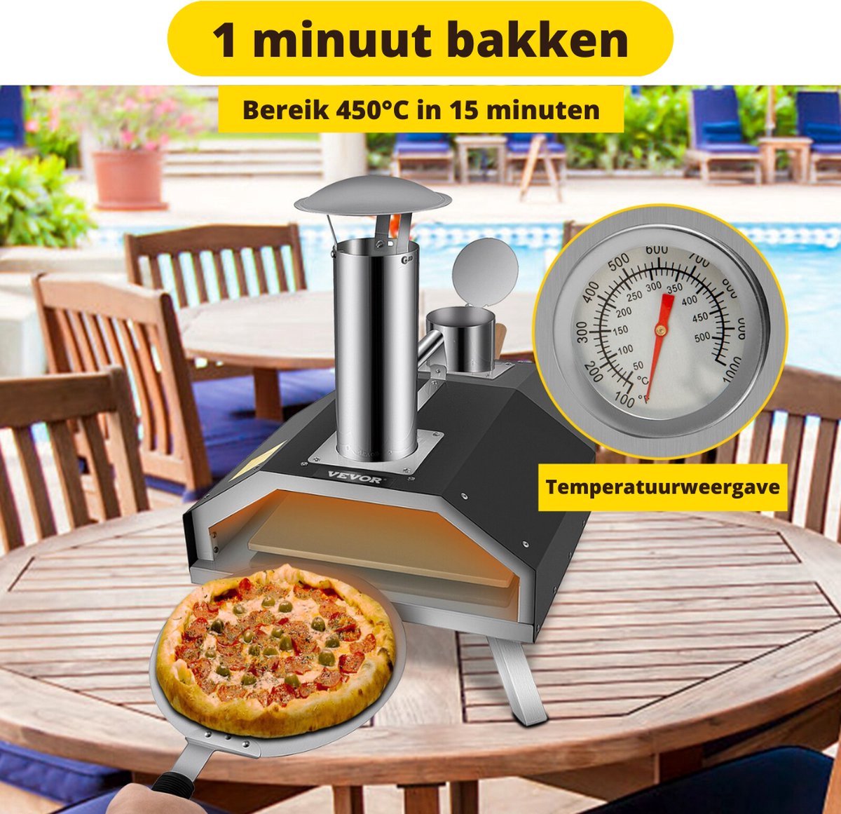 Happyment Houtgestookte Pizza Oven Buiten Steenoven