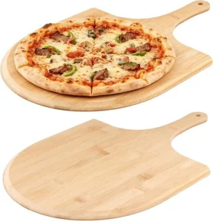 Houten pizzapeelset van 2 - 11,8 inch bamboe serveerplanken met handgrepen