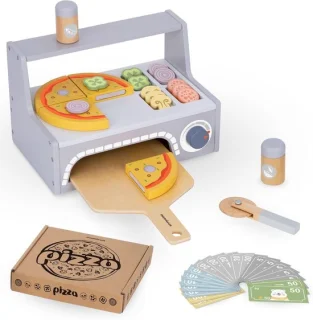 Houten pizzaset voor kinderen met pizzaoven en ingrediënten