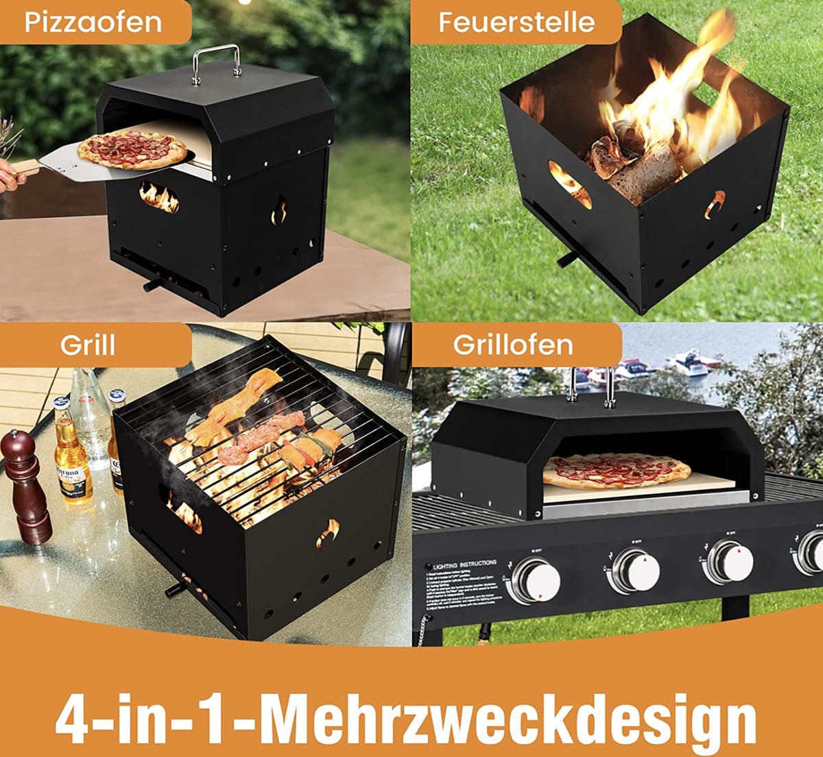 Mara Pizzaoven 4-in-1 Outdoor Zwart 36x33,5x43,5 cm