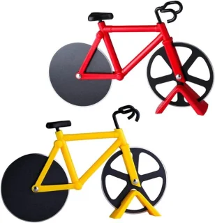 Merkloos Fietsvormige pizzasnijder (RVS) - Rood, Geel