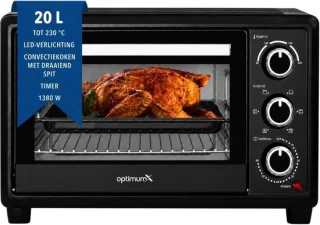 Mini oven 20 l pizzaoven met hetelucht, compact en krachtig 1380 W, zwart