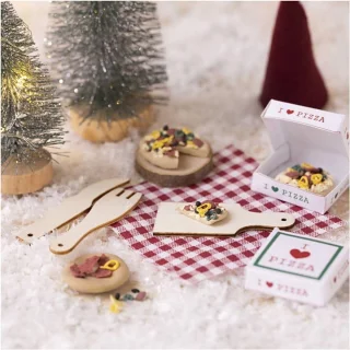 Miniatuur pizzaset - kerstdecoratie