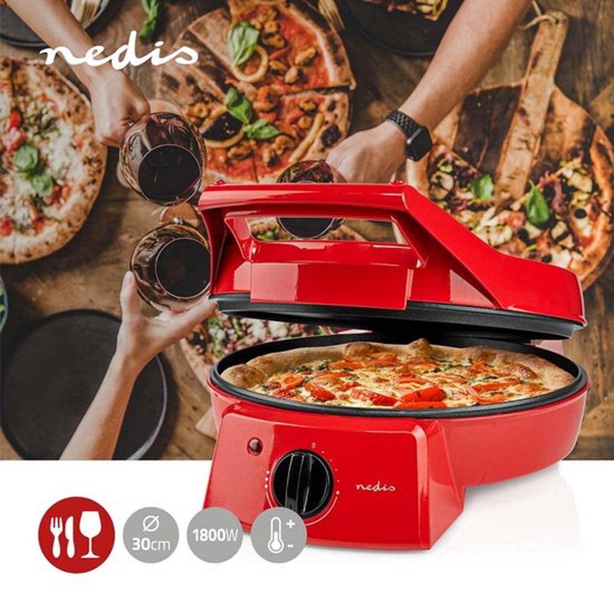 Nedis Pizzamaker en Grill 30 cm 1800W