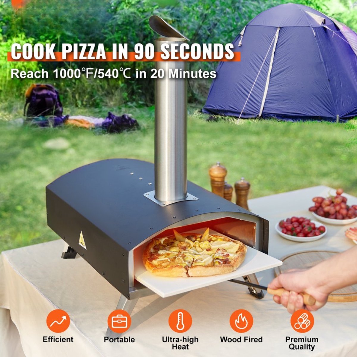 Outdoor RVS Draagbare Pizza Oven 304.8mm Gas en Houtpellets