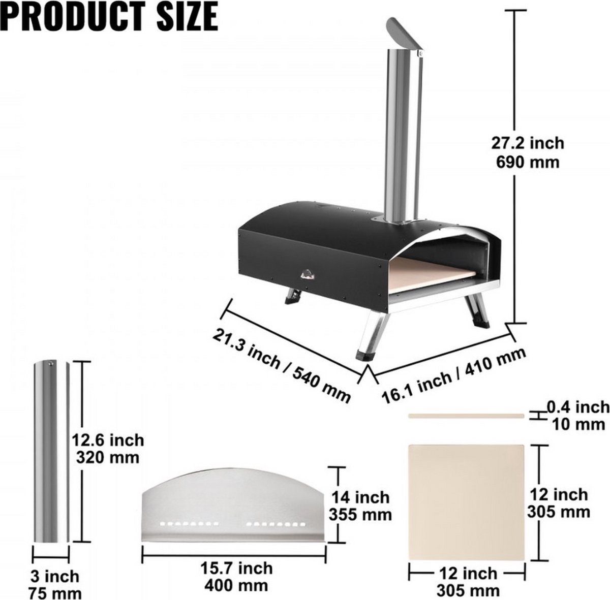 Outdoor RVS Draagbare Pizza Oven 304.8mm Gas en Houtpellets
