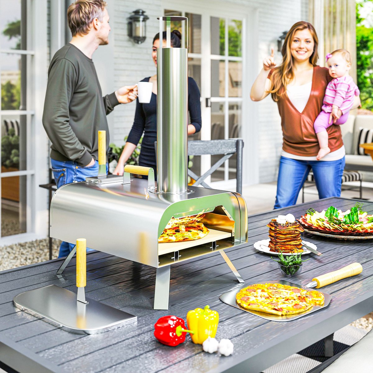 Outsunny Pizzaoven Roestvrij Staal Zilver