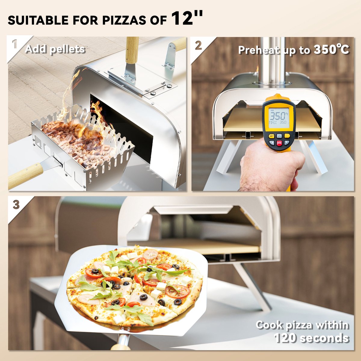 Outsunny Pizzaoven Roestvrij Staal Zilver