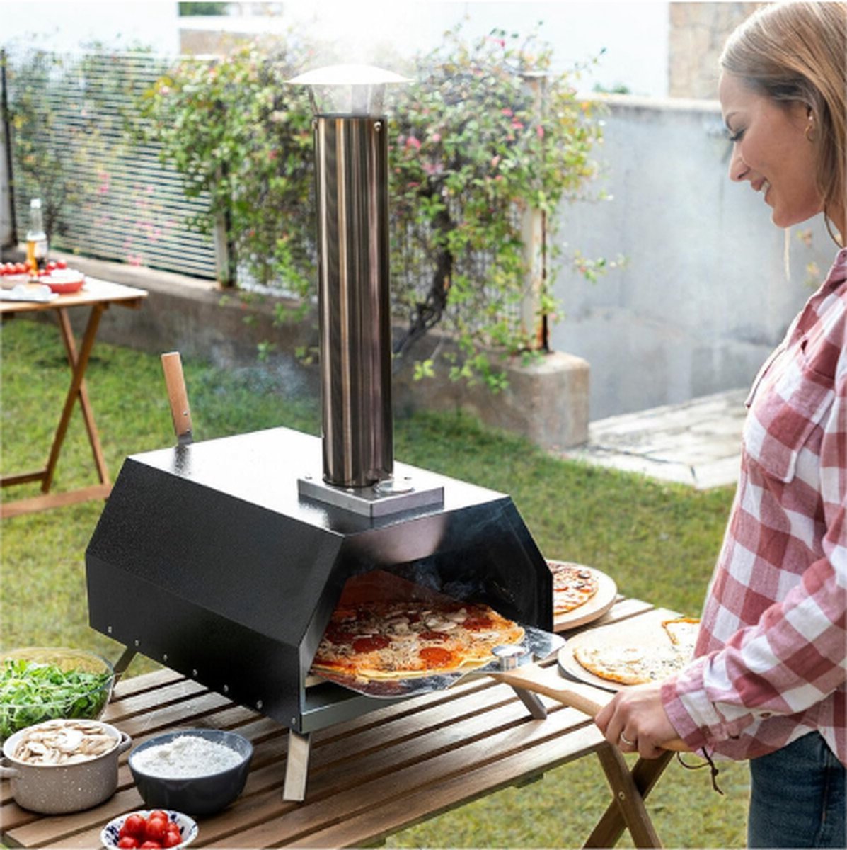 Pellet Pizza Oven RVS met Keramische Steen en Accessoires