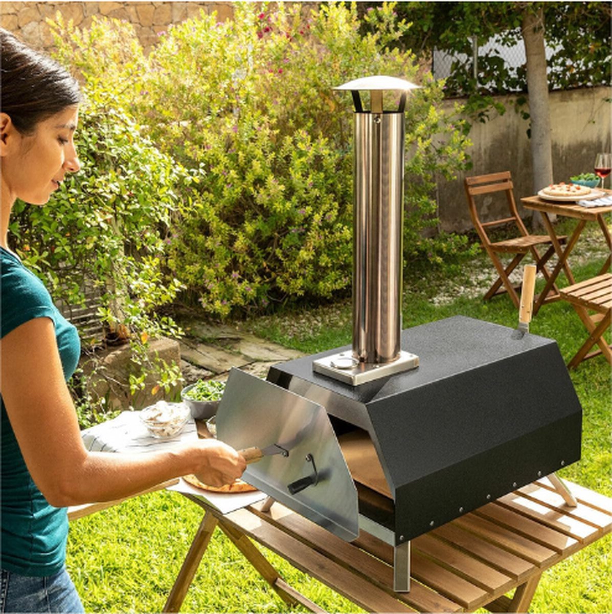Pellet Pizza Oven RVS met Keramische Steen en Accessoires