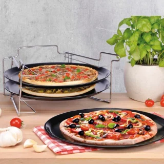 Pizza bakset 3-delig met bakblikken en houder