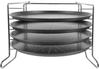 Pizza bakset - pizzapannen met rek - 4 stuks - zwart