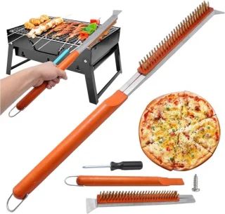 Pizza borstel set van rvs en messing, 53,5 cm