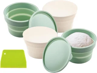 Pizza deegballen set van 4 stuks met deksel en deegschraper