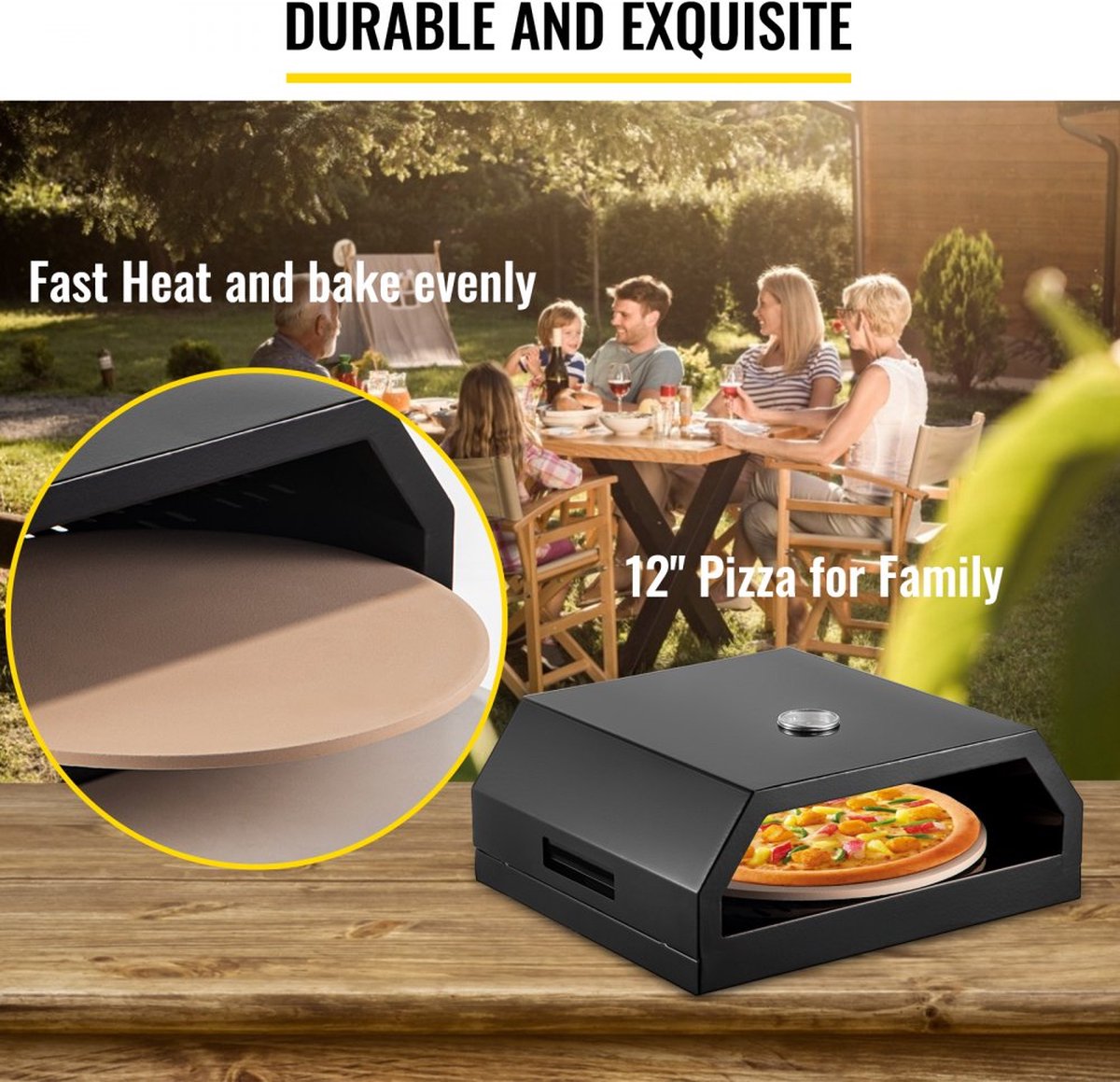 Pizza Oven Buiten Zwart Gas 42x37x19cm Roestvrij Staal Cordieriet