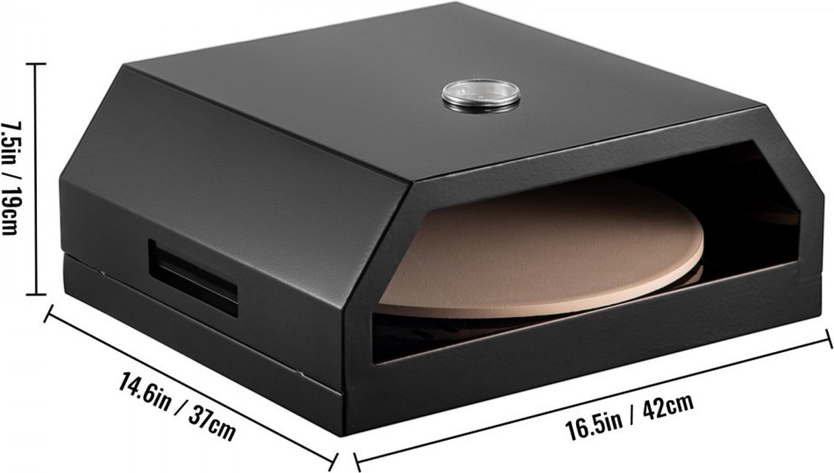 Pizza Oven Buiten Zwart Gas 42x37x19cm Roestvrij Staal Cordieriet