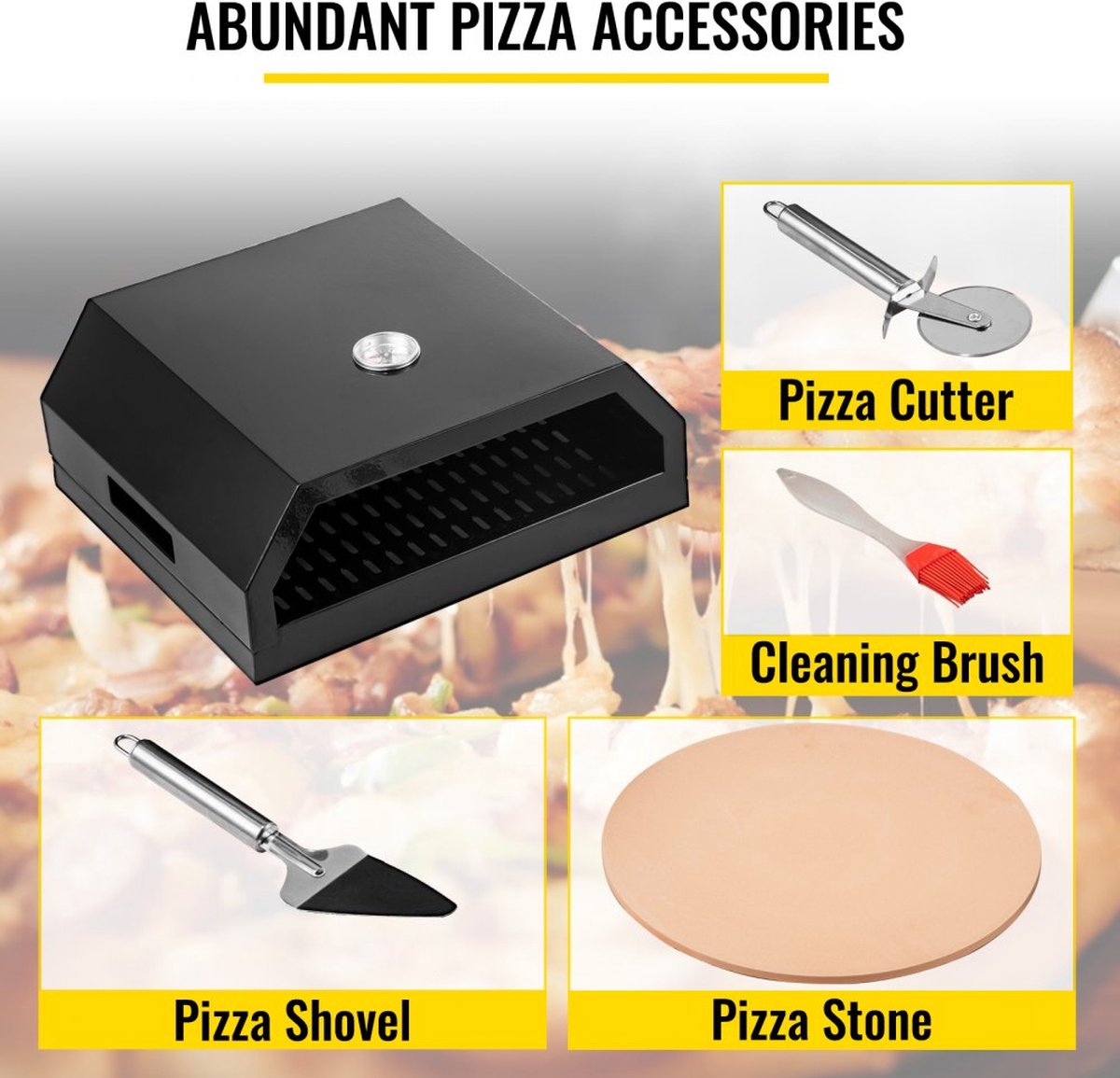 Pizza Oven Buiten Zwart Gas 42x37x19cm Roestvrij Staal Cordieriet