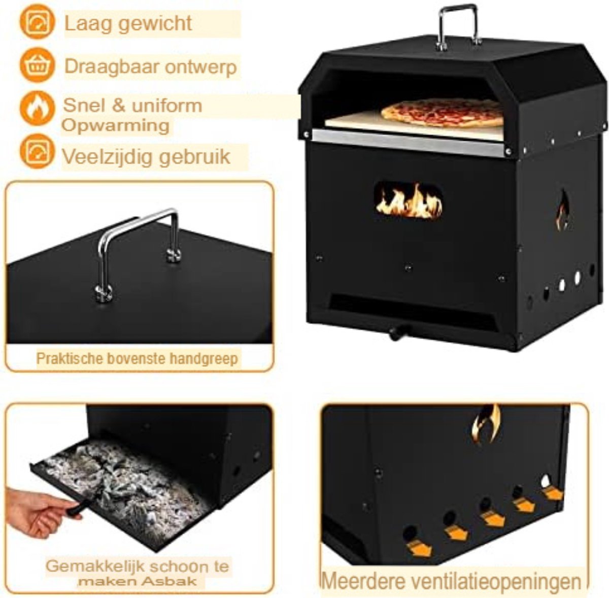 Pizza oven houtgestookt 36x33,5x43,5 cm