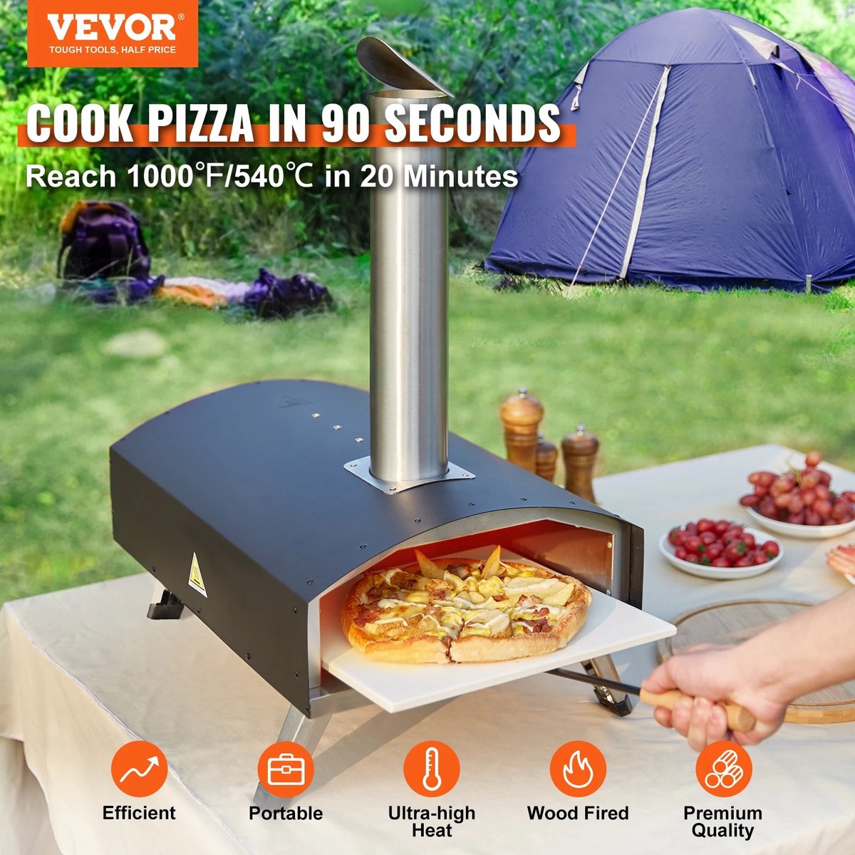 Pizza Oven RVS Houtgestookt Met Pizzasteen En Draagtas