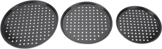 Pizza pan set - bakplaat pizza - 3 stuks 24-32 cm - zwart