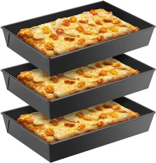 Pizza pan set bakvorm rechthoekig 3 stuks 25x35cm zwart