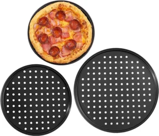 Pizza pan set ronde vorm, 3 maten, zwart