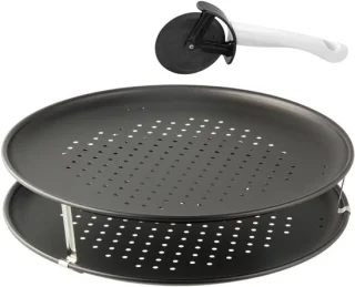 Pizza set met bakplaat en pizzasnijder, 32 cm, zilver